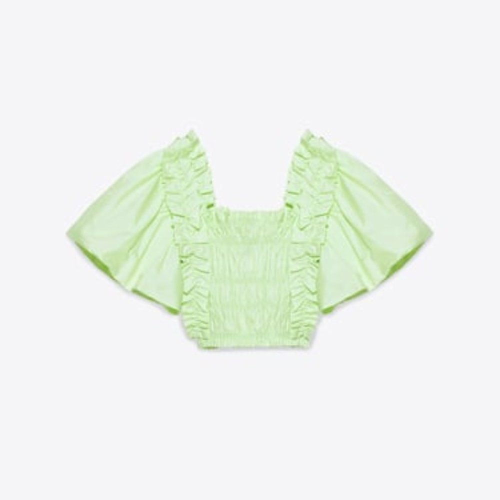 Zara Voluminous Poplin Top TRF Lime Green